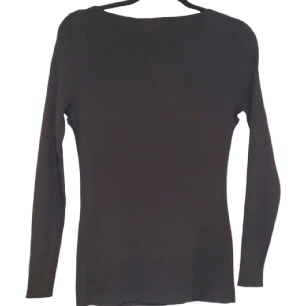 Boston Proper Black Ribbed Knit Sweater Crochet Lace Neckline Sz M - Picture 8 of 13